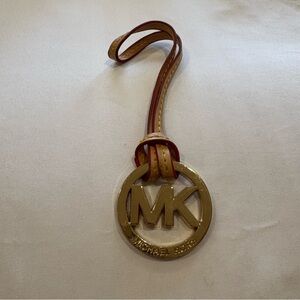 Michael Kors Gold Logo Leather Loop Charm Key Fob
